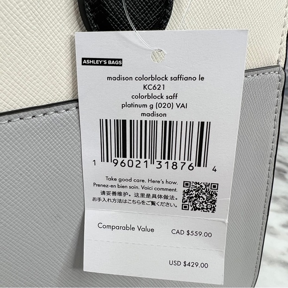 Kate Spade Madison Colorblock Medium Satchel & Large Bifold Wallet Platinum Grey - Picture 11 of 16